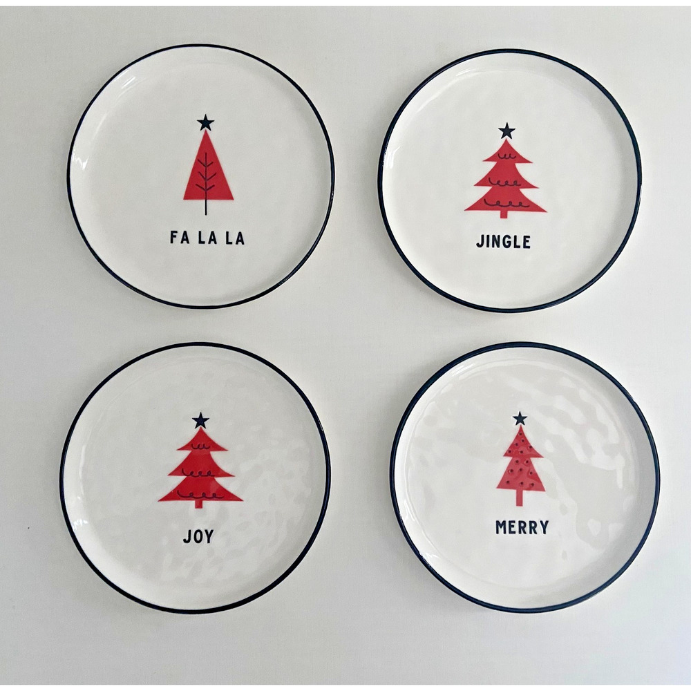 Santa Barbara Design Studio Holiday Appetizer Plates, Set of 4, Red Trees